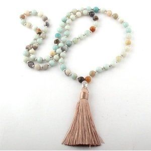 Mala Meditation Beads yoga bohemian necklace blue boho turquoise natural